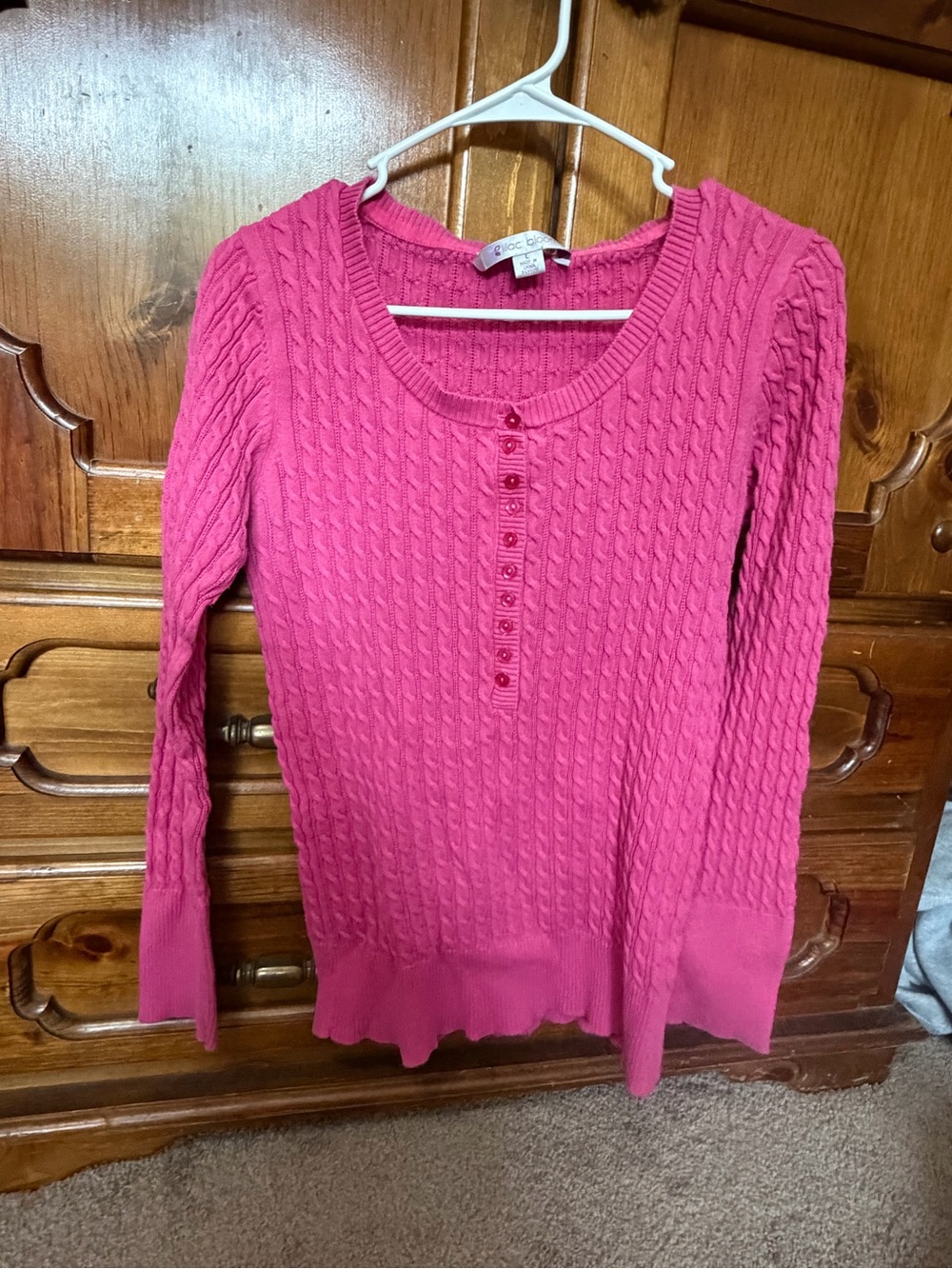 Chico's Pink Cable-Knit Scoop Neck Henley Sweater - Picture 1 of 3